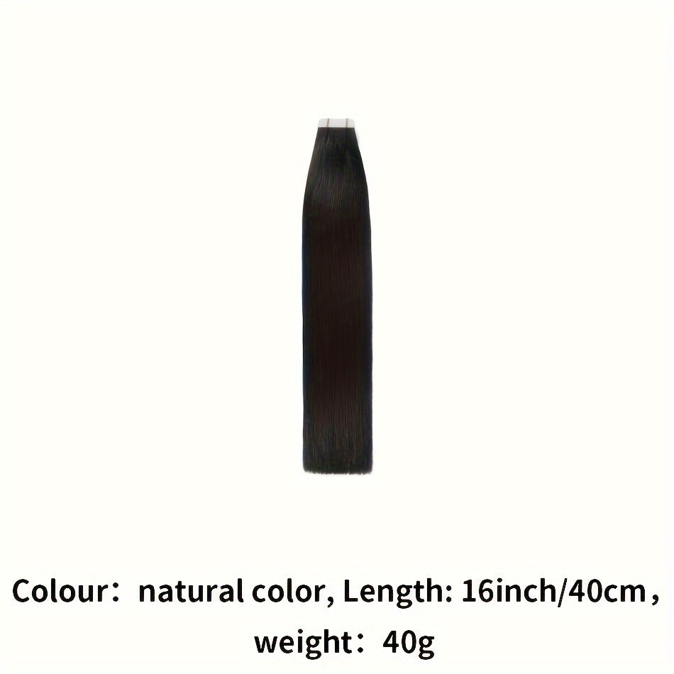 Natural Black Tape in Hair Extensions Human Hair Black Tape in Hair Extensions Real Human Hair Extensions Tape in #1B Black Hair Extensions Real Human Hair 20pcs 16-26 Inches